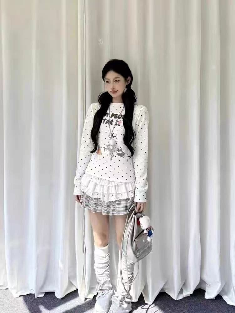 새로운 출처 생방송 품질 긴팔 수리 뒤에 패키지 칼라 전체 인쇄 도트 무늬 개 알파벳 상세 이미지 4