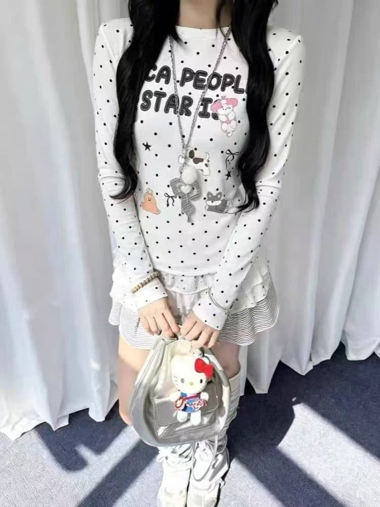 새로운 출처 생방송 품질 긴팔 수리 뒤에 패키지 칼라 전체 인쇄 도트 무늬 개 알파벳 상세 이미지 6