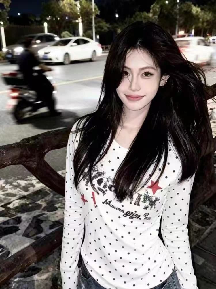 새로운 출처 생방송 품질 긴팔 수리 뒤에 패키지 칼라 전체 인쇄 도트 무늬 알파벳 프린트 상세 이미지 2