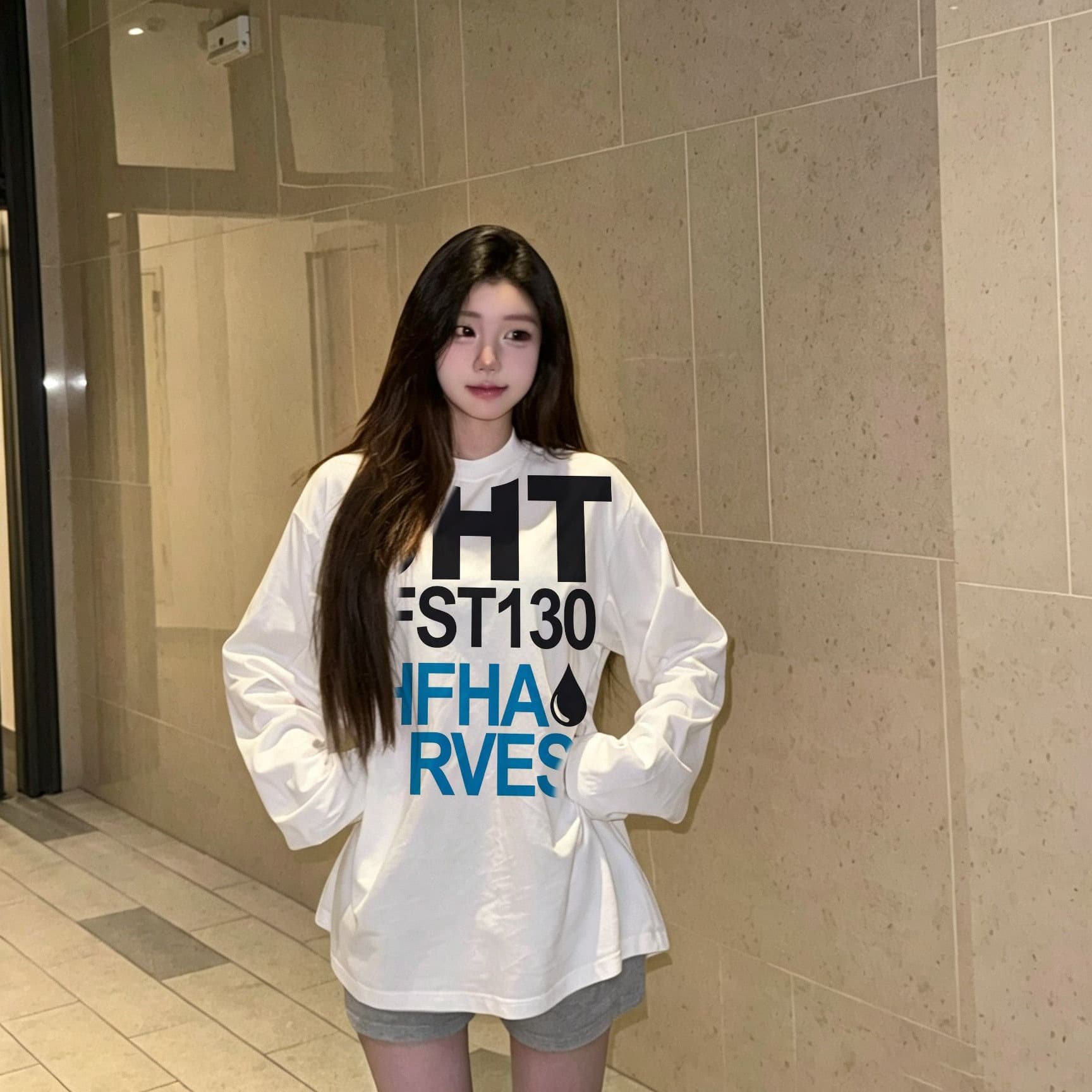 봄 가을 새로운 이후 패키지 칼라 긴팔 라운드 넥 티셔츠 알파벳 프린트 이미지 5
