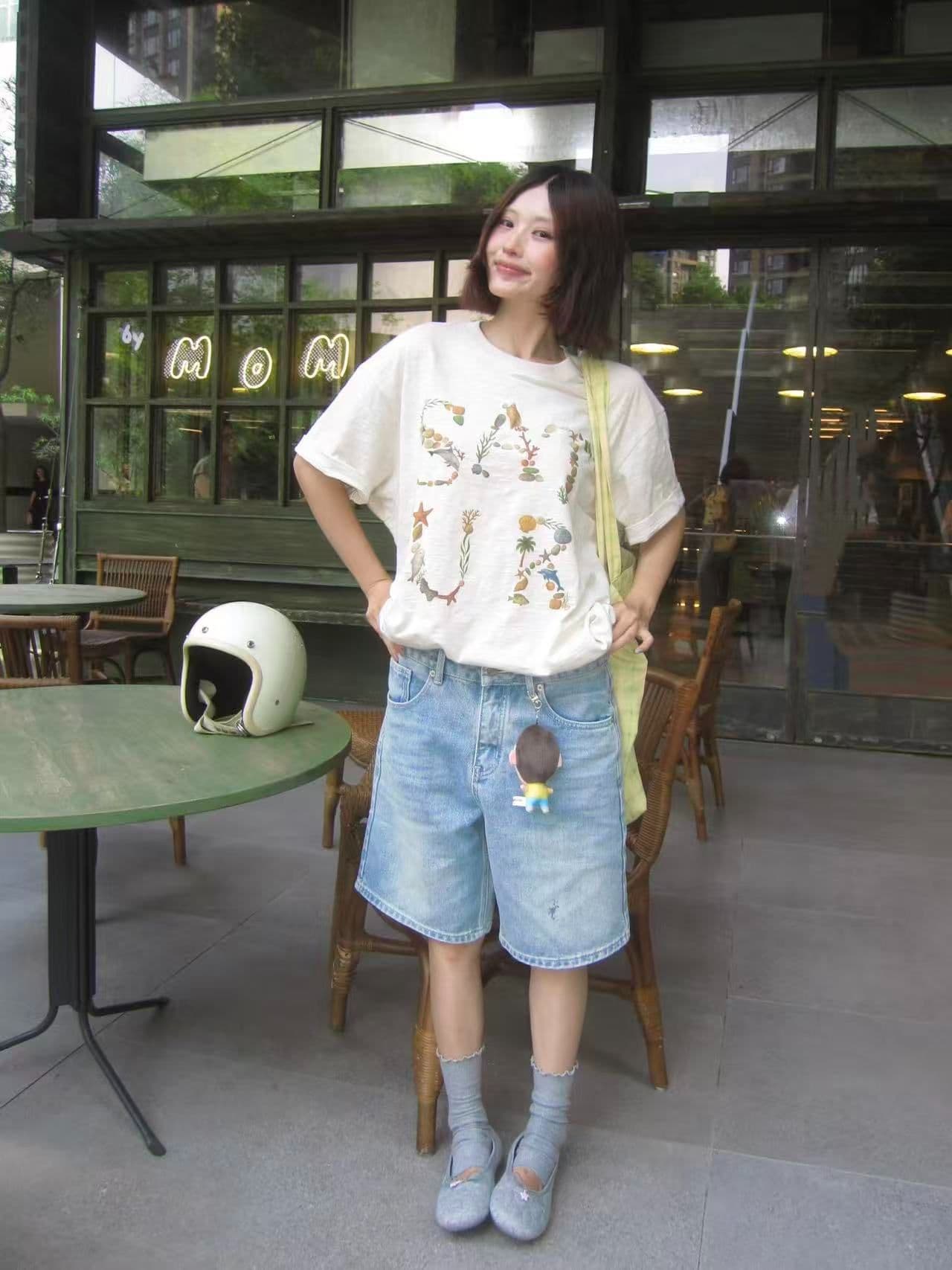 새로운 생방송 품질 이후 패키지 칼라 라운드 넥 반팔 티셔츠 꽃 알파벳 상세 이미지 13