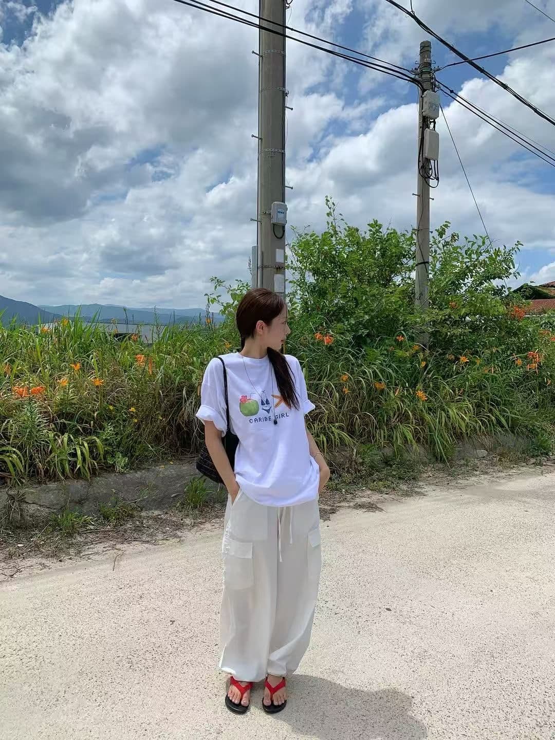 새로운 생방송 품질 이후 패키지 칼라 반팔 티셔츠 여름 코코넛 프린트 상세 이미지 3