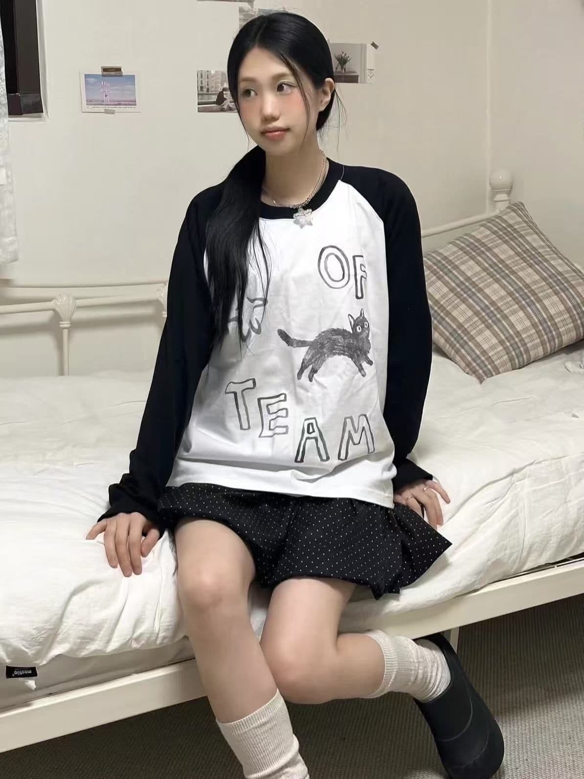 새로운 생방송 품질 삽입 어깨 소매 당겨서 기사 이후 패키지 칼라 낙서 프린트 상세 이미지 2