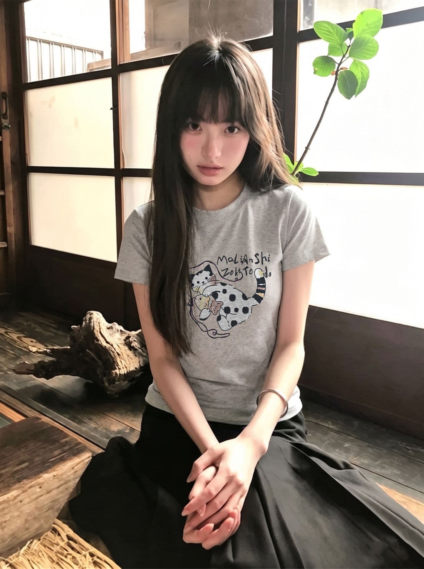 새로운 출처 생방송 품질 이후 패키지 칼라 높은 탄력성 몸매 가꾸기 고양이 프린트 이미지 3