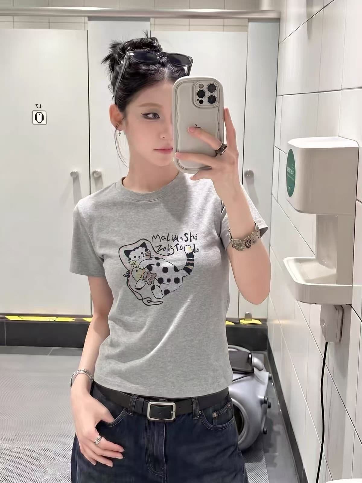 새로운 출처 생방송 품질 이후 패키지 칼라 높은 탄력성 몸매 가꾸기 고양이 프린트 상세 이미지 2