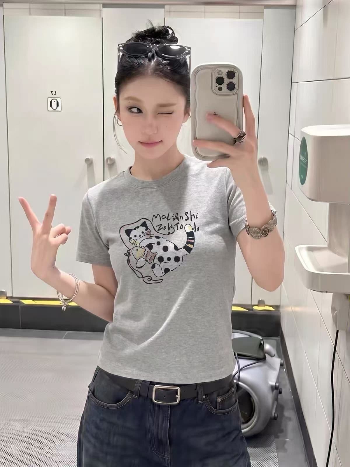 새로운 출처 생방송 품질 이후 패키지 칼라 높은 탄력성 몸매 가꾸기 고양이 프린트 상세 이미지 3