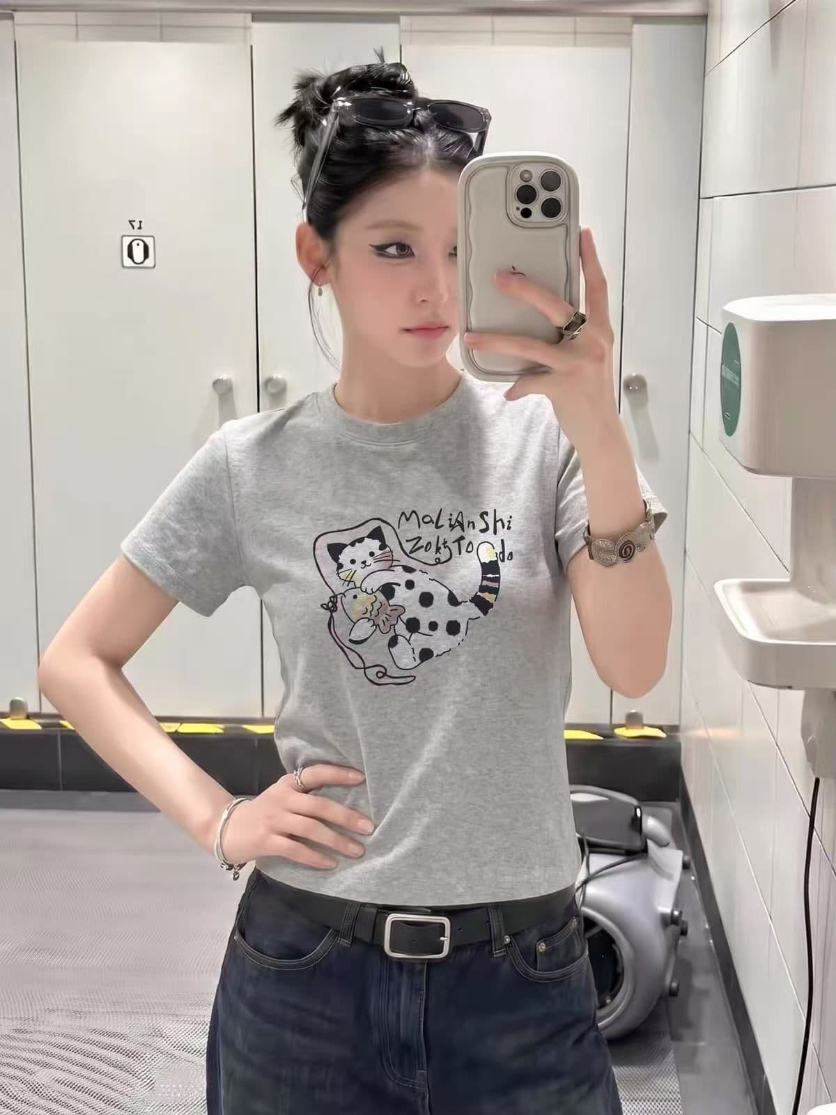 새로운 출처 생방송 품질 이후 패키지 칼라 높은 탄력성 몸매 가꾸기 고양이 프린트 상세 이미지 4