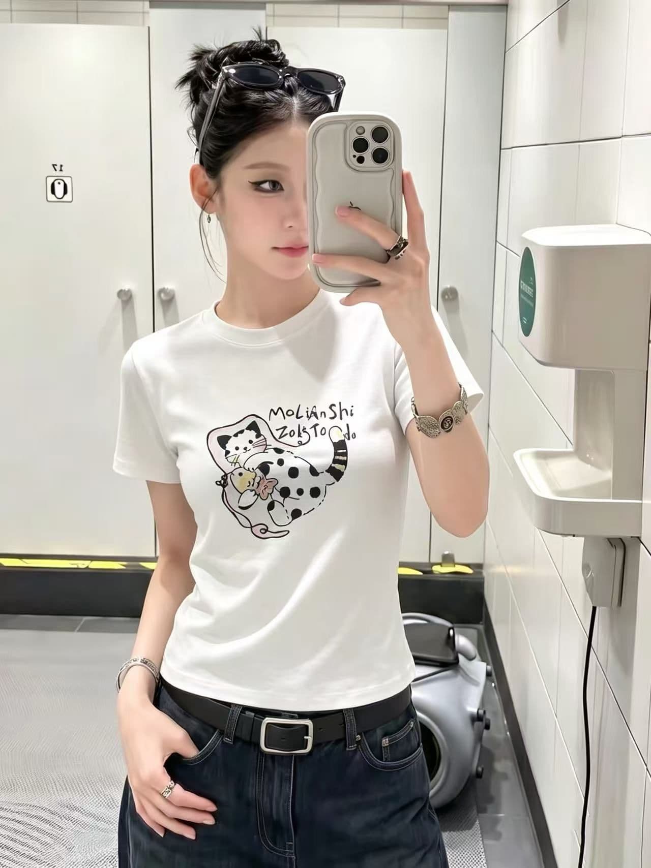 새로운 출처 생방송 품질 이후 패키지 칼라 높은 탄력성 몸매 가꾸기 고양이 프린트 상세 이미지 5