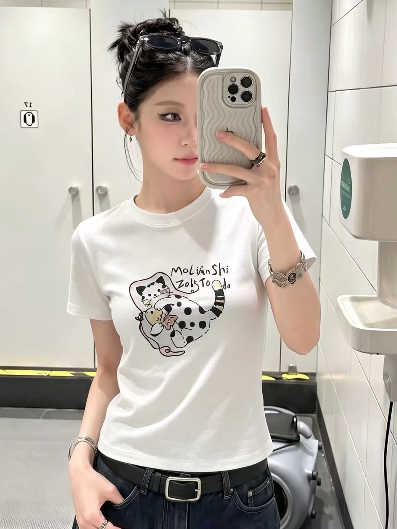 새로운 출처 생방송 품질 이후 패키지 칼라 높은 탄력성 몸매 가꾸기 고양이 프린트 상세 이미지 6
