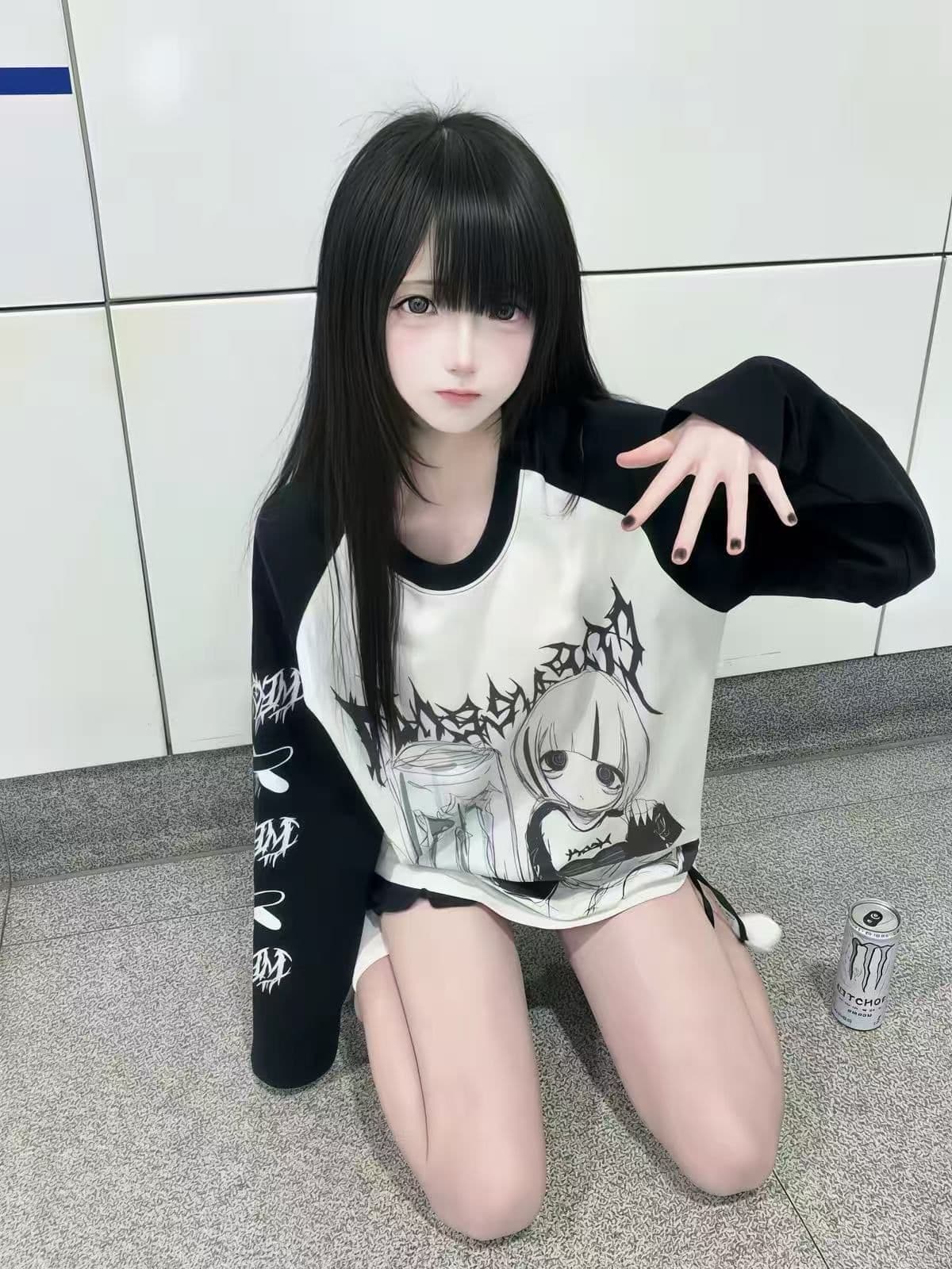 새로운 생방송 품질 삽입 어깨 소매 당겨서 기사 이후 패키지 칼라 만화 프린트