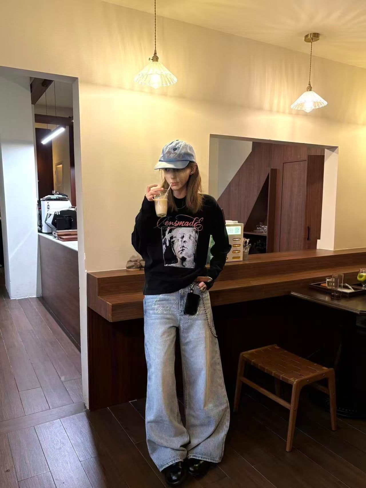 봄 가을 새로운 이후 패키지 칼라 긴팔 라운드 넥 티셔츠 초상화 프린트 맨위 이미지 4
