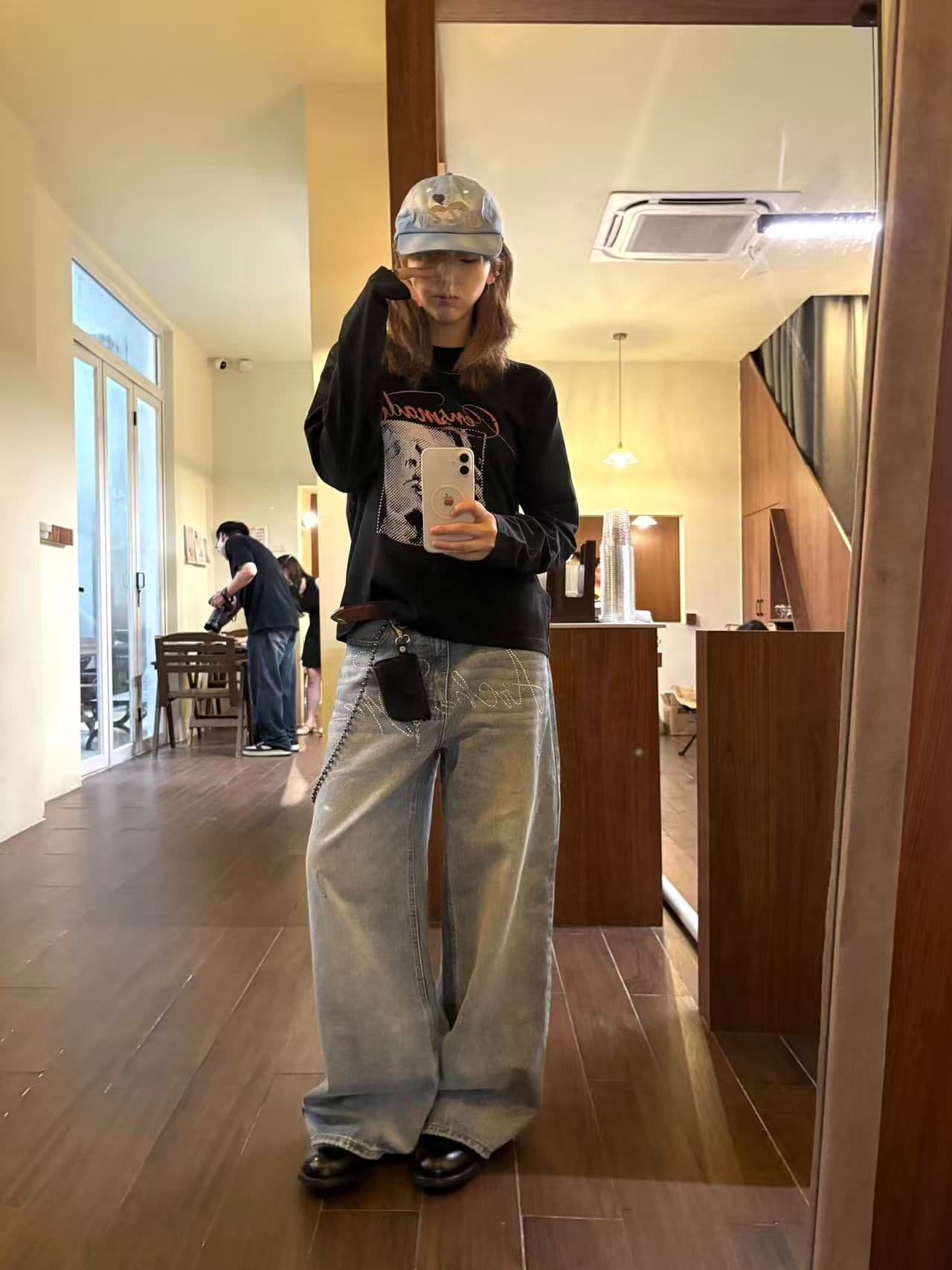 봄 가을 새로운 이후 패키지 칼라 긴팔 라운드 넥 티셔츠 초상화 프린트 맨위 상세 이미지 6