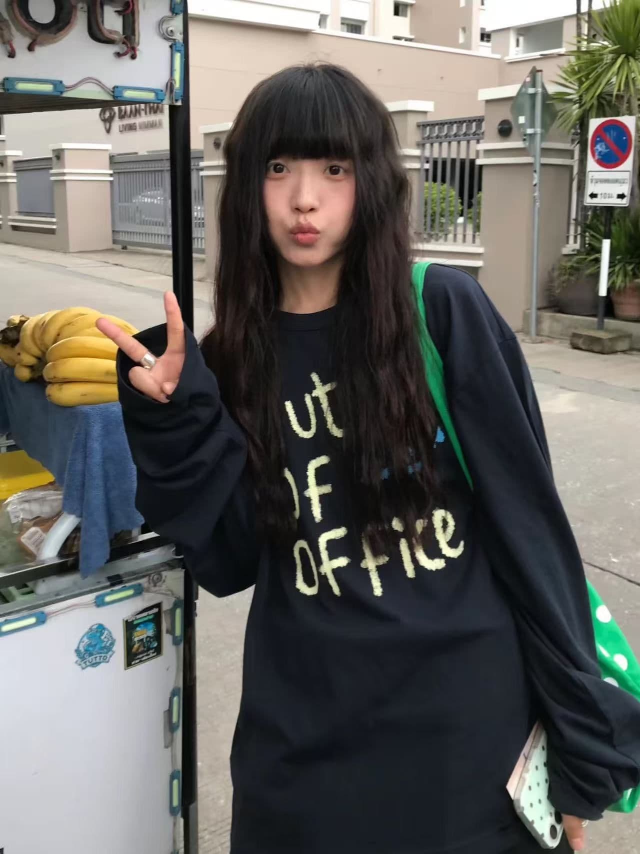 봄 가을 새로운 이후 패키지 칼라 긴팔 라운드 넥 티셔츠 알파벳 프린트 상세 이미지 2