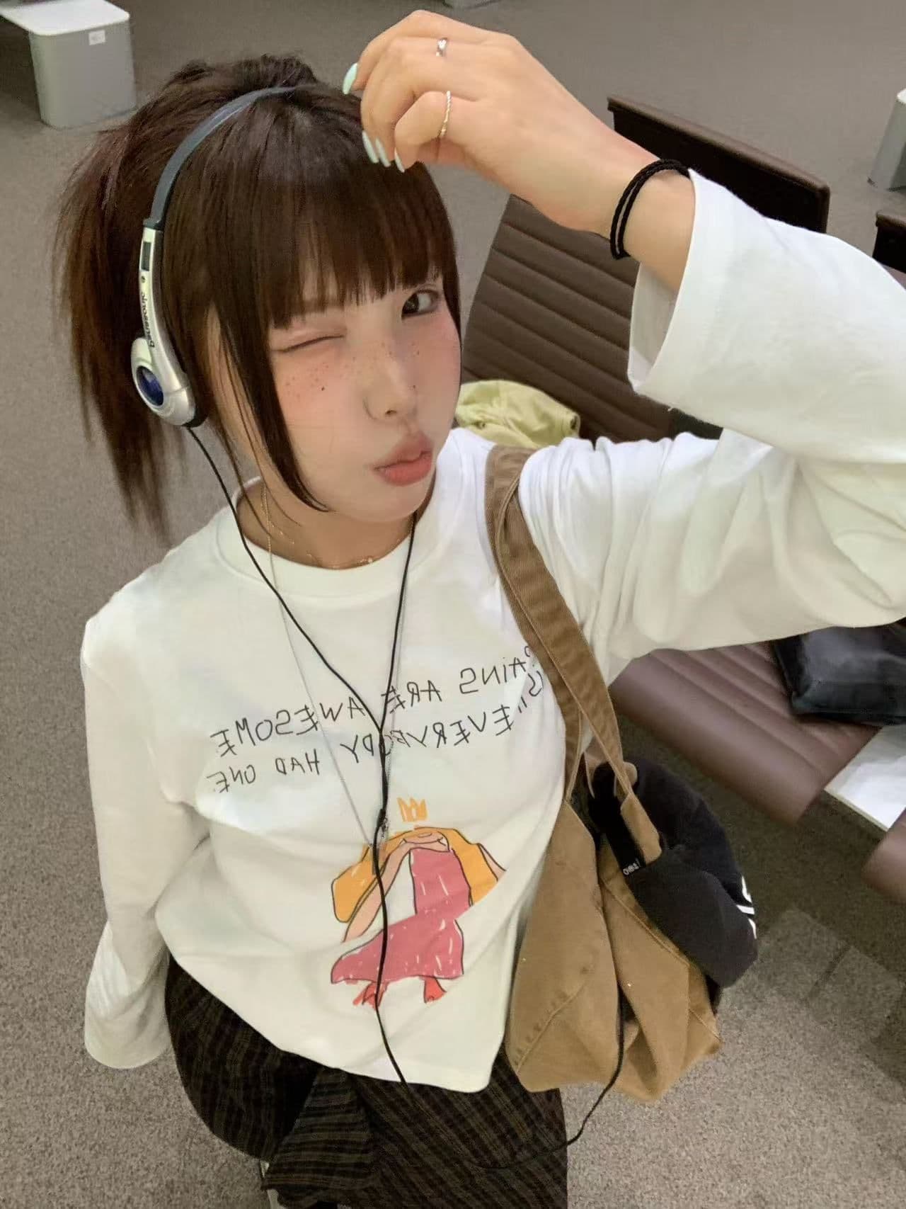 봄 가을 새로운 이후 패키지 칼라 긴팔 라운드 넥 티셔츠 만화 공주 알파벳