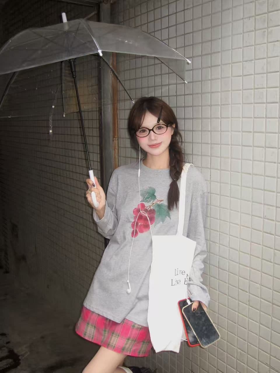 봄 가을 새로운 이후 패키지 칼라 긴팔 라운드 넥 티셔츠 포도 프린트 맨위