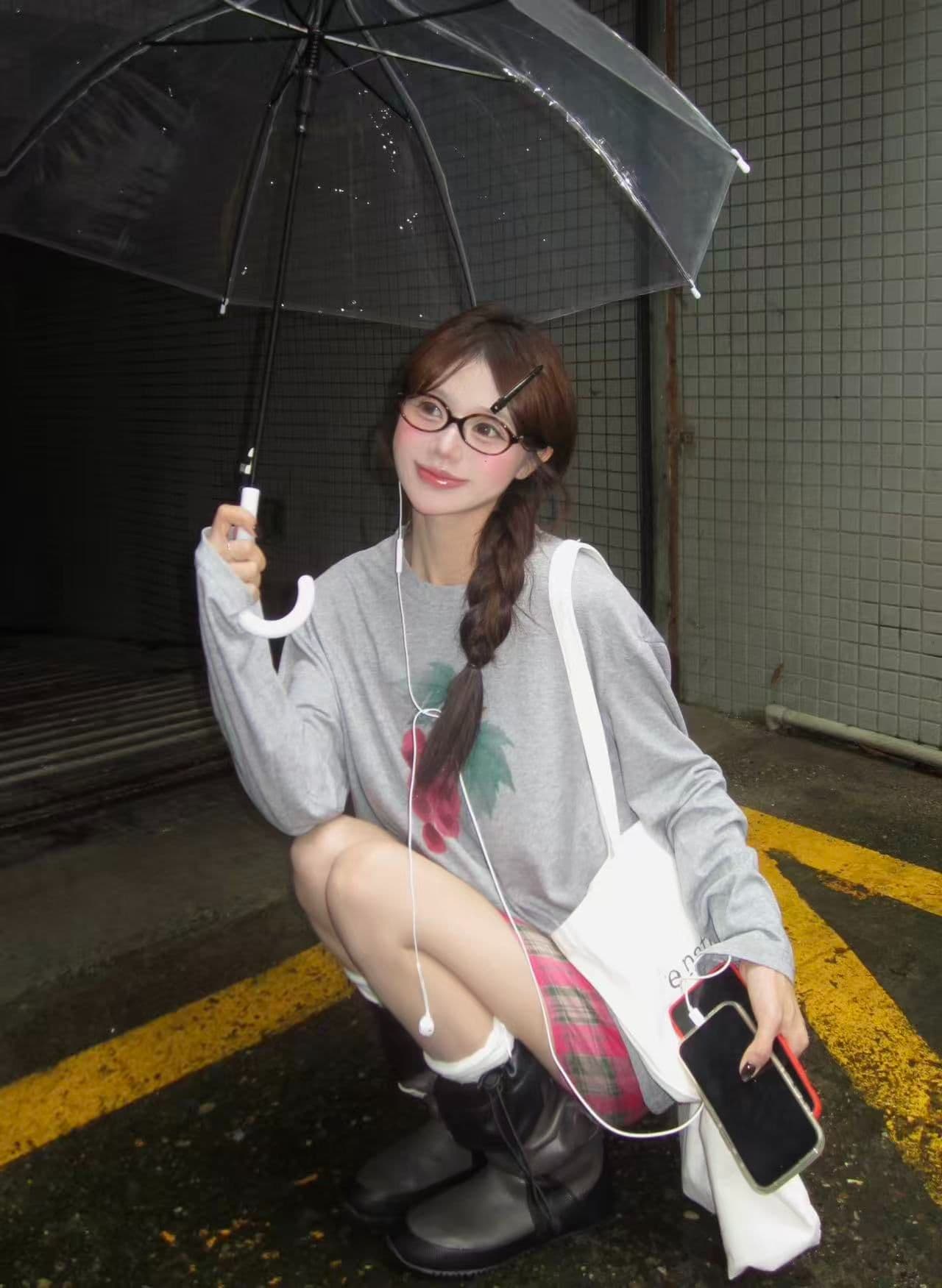 봄 가을 새로운 이후 패키지 칼라 긴팔 라운드 넥 티셔츠 포도 프린트 맨위 상세 이미지 4