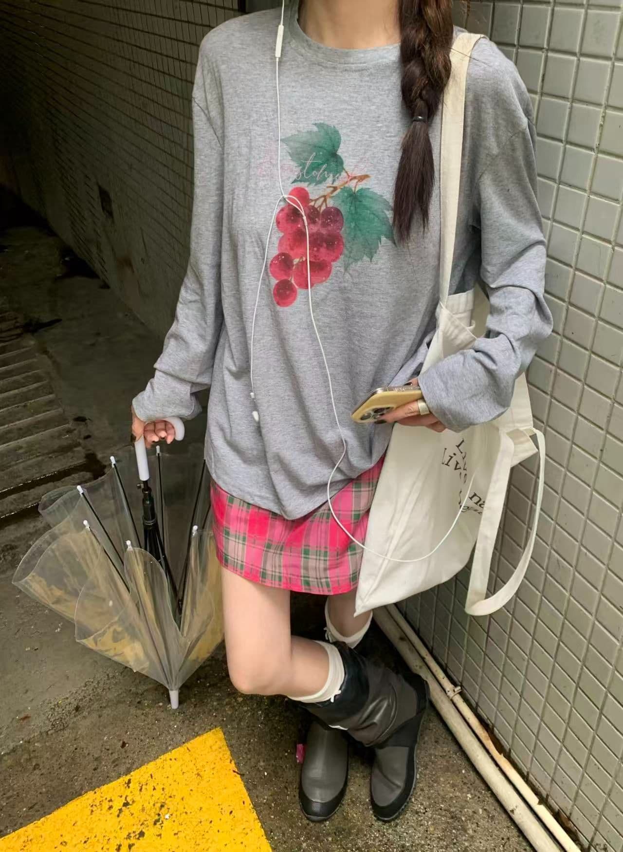 봄 가을 새로운 이후 패키지 칼라 긴팔 라운드 넥 티셔츠 포도 프린트 맨위 상세 이미지 8