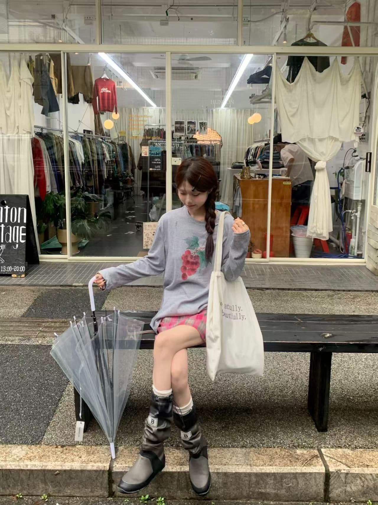 봄 가을 새로운 이후 패키지 칼라 긴팔 라운드 넥 티셔츠 포도 프린트 맨위 상세 이미지 9