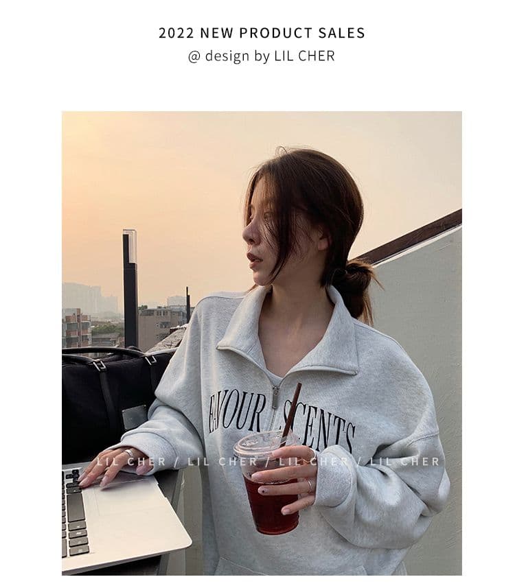 새로운 특별 빅 사이즈 300 근 자수 알파벳 터틀넥 지퍼 polo 후드티 여성 상세 이미지 14