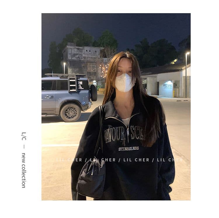 새로운 특별 빅 사이즈 300 근 자수 알파벳 터틀넥 지퍼 polo 후드티 여성 상세 이미지 22
