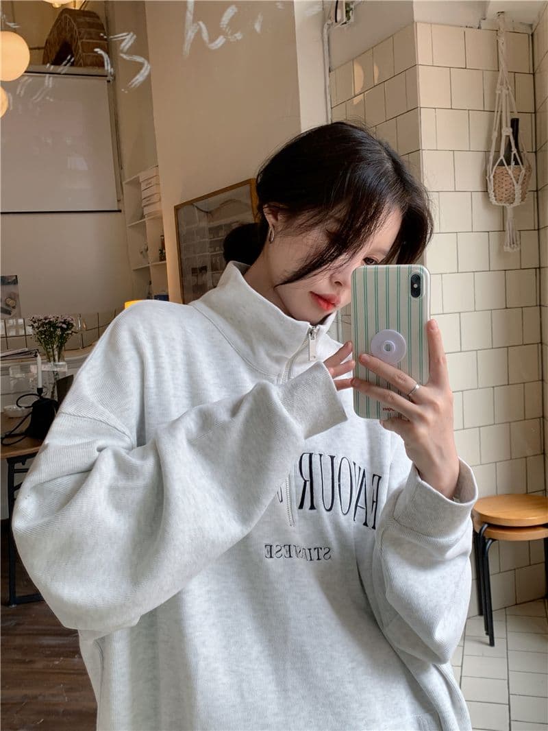 새로운 특별 빅 사이즈 300 근 자수 알파벳 터틀넥 지퍼 polo 후드티 여성 상세 이미지 3