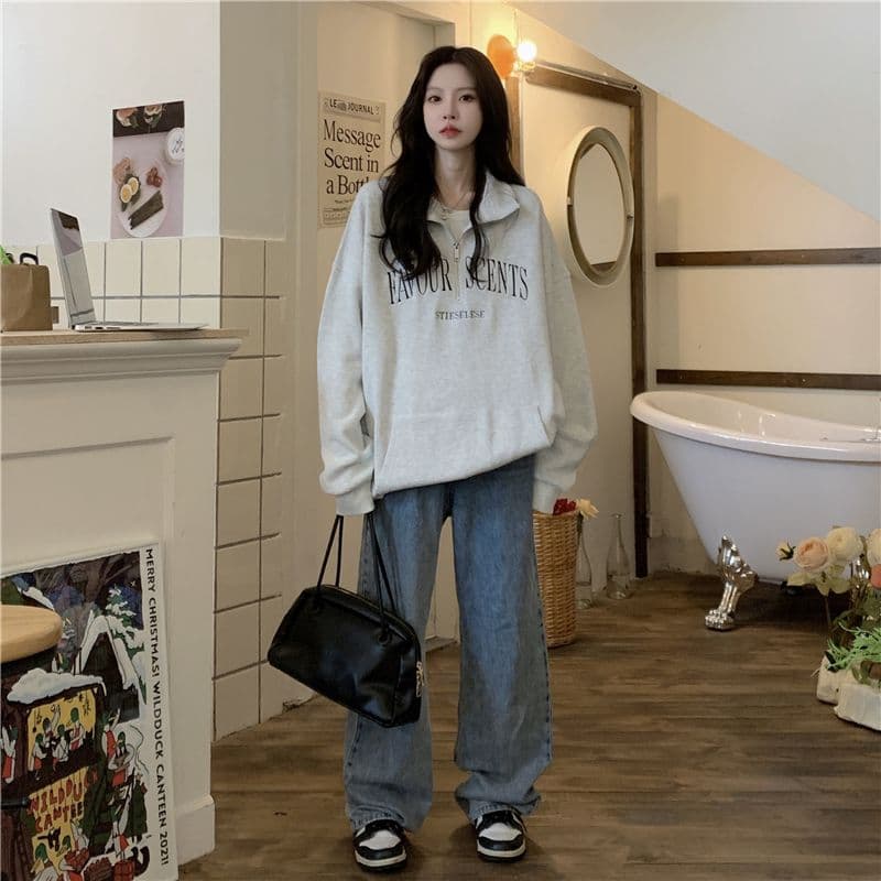 새로운 특별 빅 사이즈 300 근 자수 알파벳 터틀넥 지퍼 polo 후드티 여성 상세 이미지 15