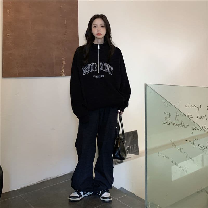 새로운 특별 빅 사이즈 300 근 자수 알파벳 터틀넥 지퍼 polo 후드티 여성 상세 이미지 22