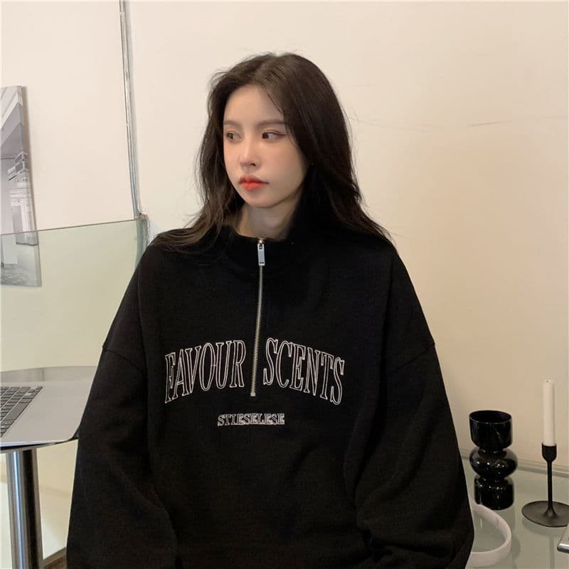 새로운 특별 빅 사이즈 300 근 자수 알파벳 터틀넥 지퍼 polo 후드티 여성 상세 이미지 26