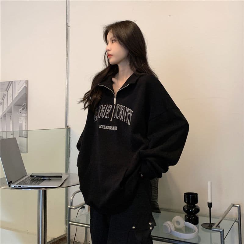 새로운 특별 빅 사이즈 300 근 자수 알파벳 터틀넥 지퍼 polo 후드티 여성 상세 이미지 27