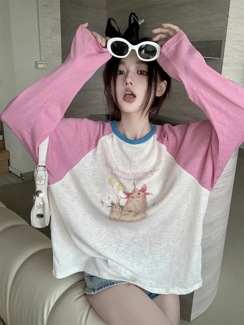 새로운 프린트 케이블 루오 Na 네클라인 특별 빅 사이즈 240 kg 만화 프린트 긴팔 티셔츠 상세 이미지 12