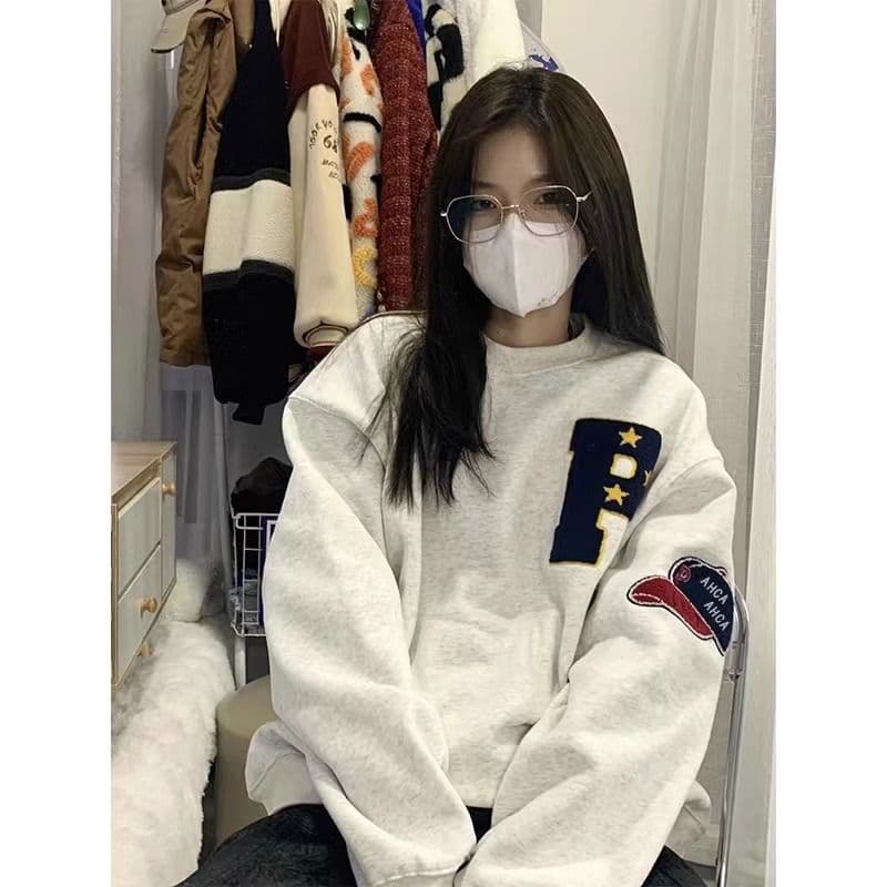 새로운 수건 자수 블랙 표준 디자인 센스 작은 대중 가을 겨울 후드티 상세 이미지 3
