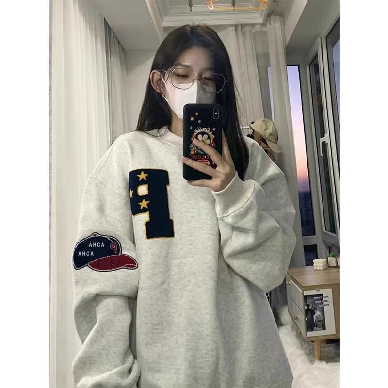 새로운 수건 자수 블랙 표준 디자인 센스 작은 대중 가을 겨울 후드티 상세 이미지 5