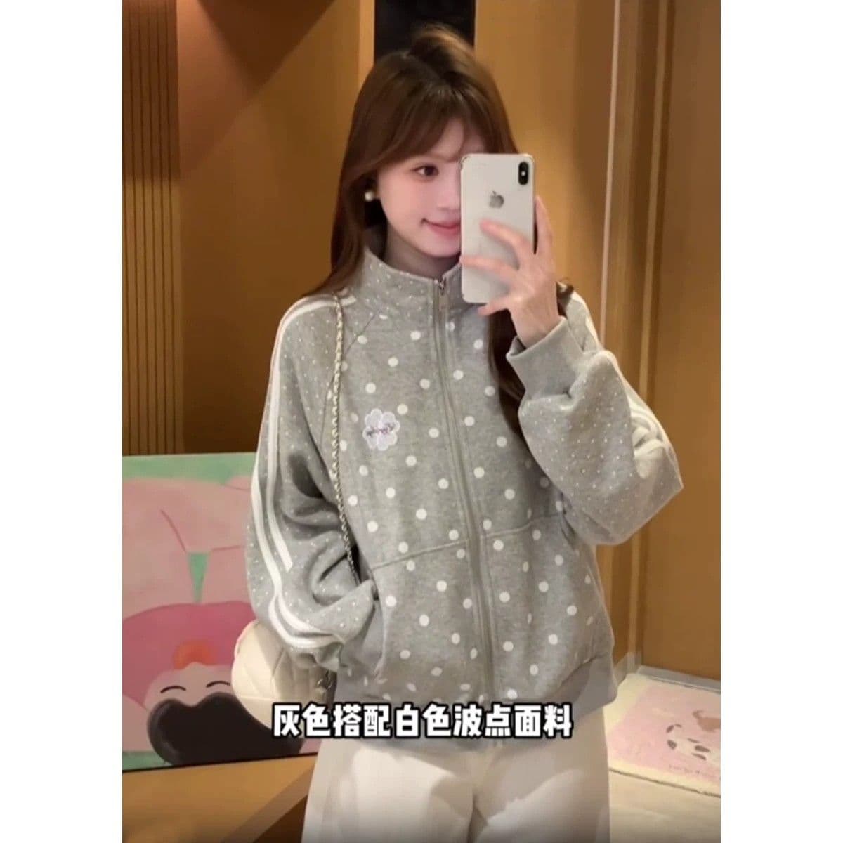 새로운 한 부서 자이언트 잘 생긴 도트 무늬 여성 코트 가을 루즈핏 캐주얼 고급 센스 스트라이프 야구 유니폼 재킷