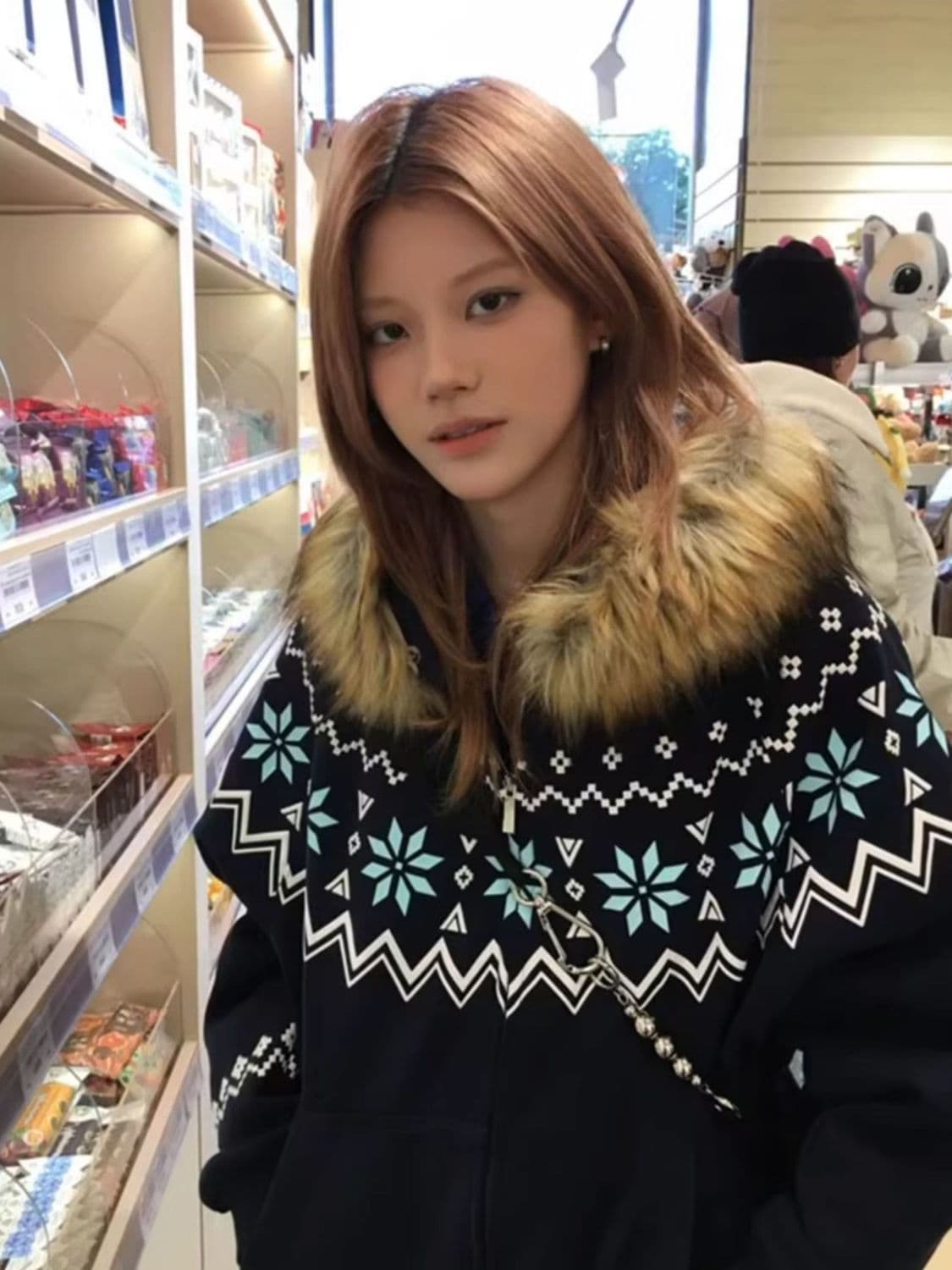 새로운 칼라 수 있습니다. 해체 모피 칼라 후드 티 스웨터 여자 가을 겨울 루즈핏 다용도 카디건 코트 이미지 3