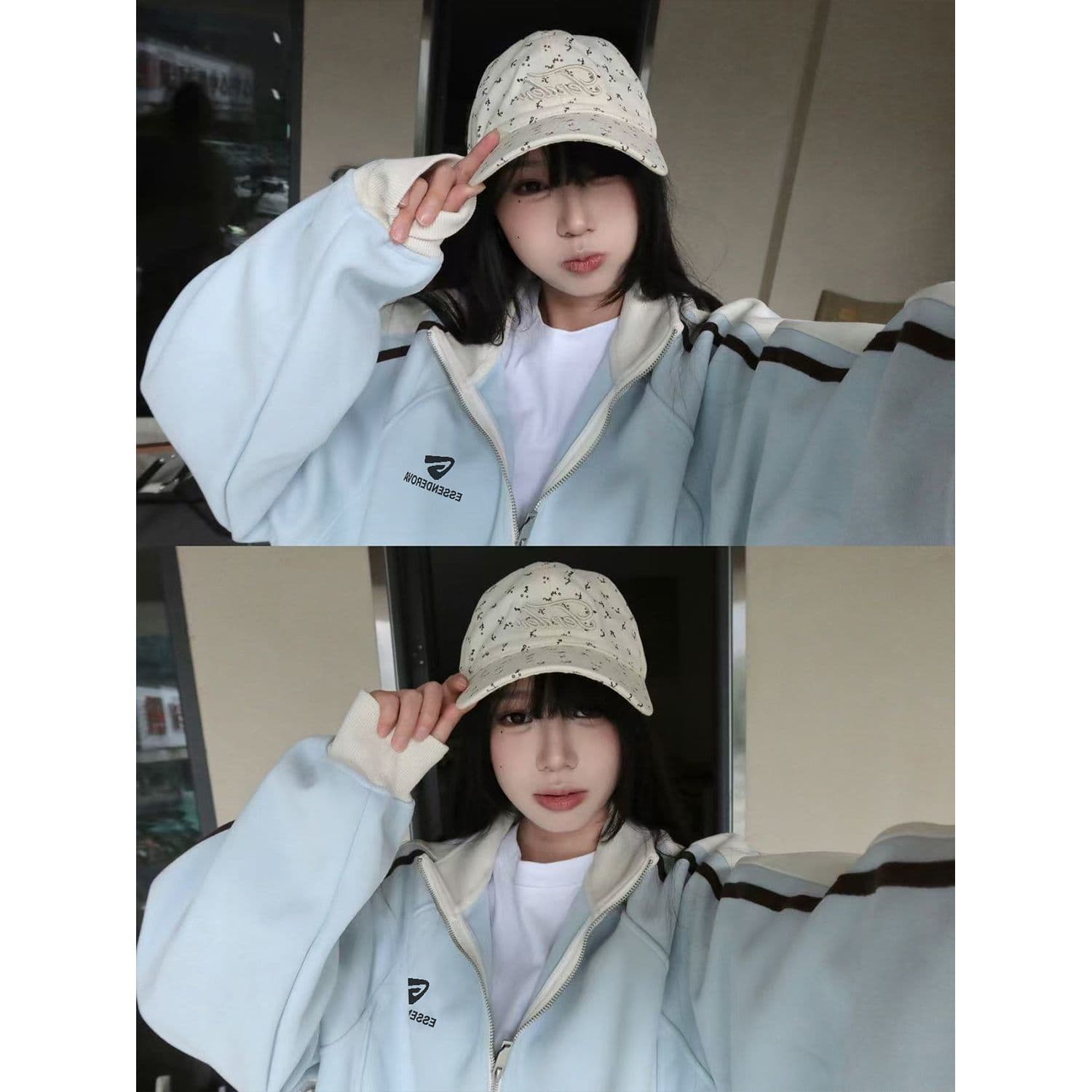 새로운 미니멀리즘 스탠드 칼라 3개 바 후드티 여성 가을 겨울 루즈핏 슬림해 보이는 털이 있는 지퍼 오픈 가디건 출퇴근 재킷 이미지 2
