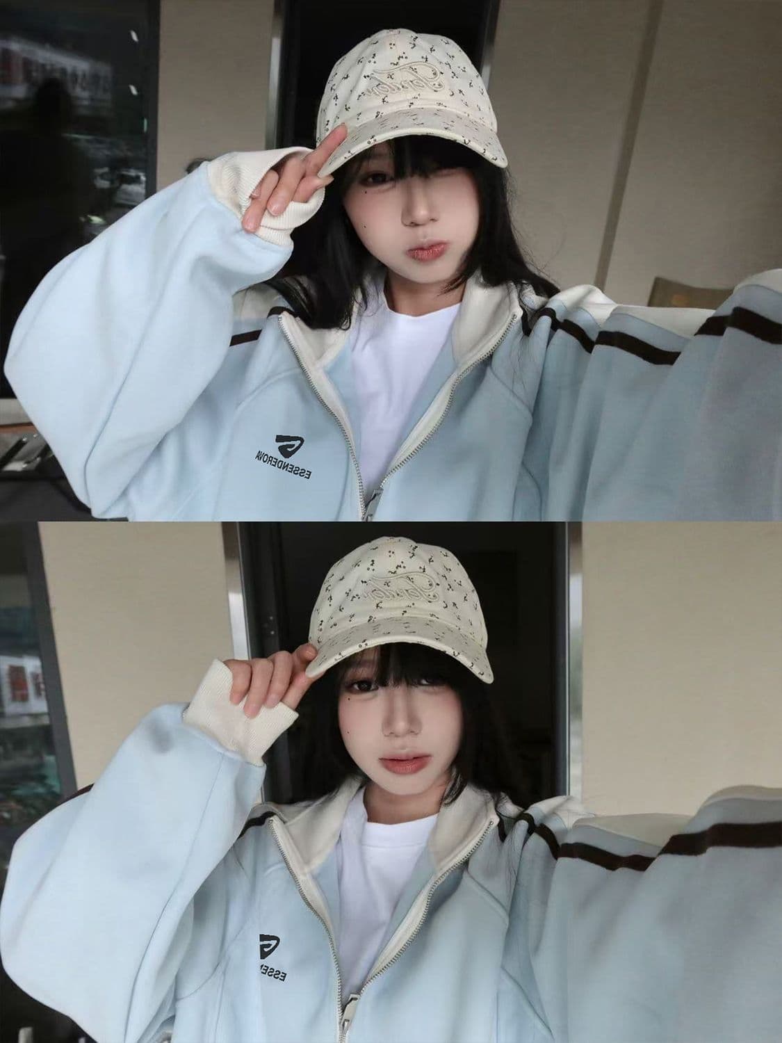 새로운 미니멀리즘 스탠드 칼라 3개 바 후드티 여성 가을 겨울 루즈핏 슬림해 보이는 털이 있는 지퍼 오픈 가디건 출퇴근 재킷 상세 이미지 4