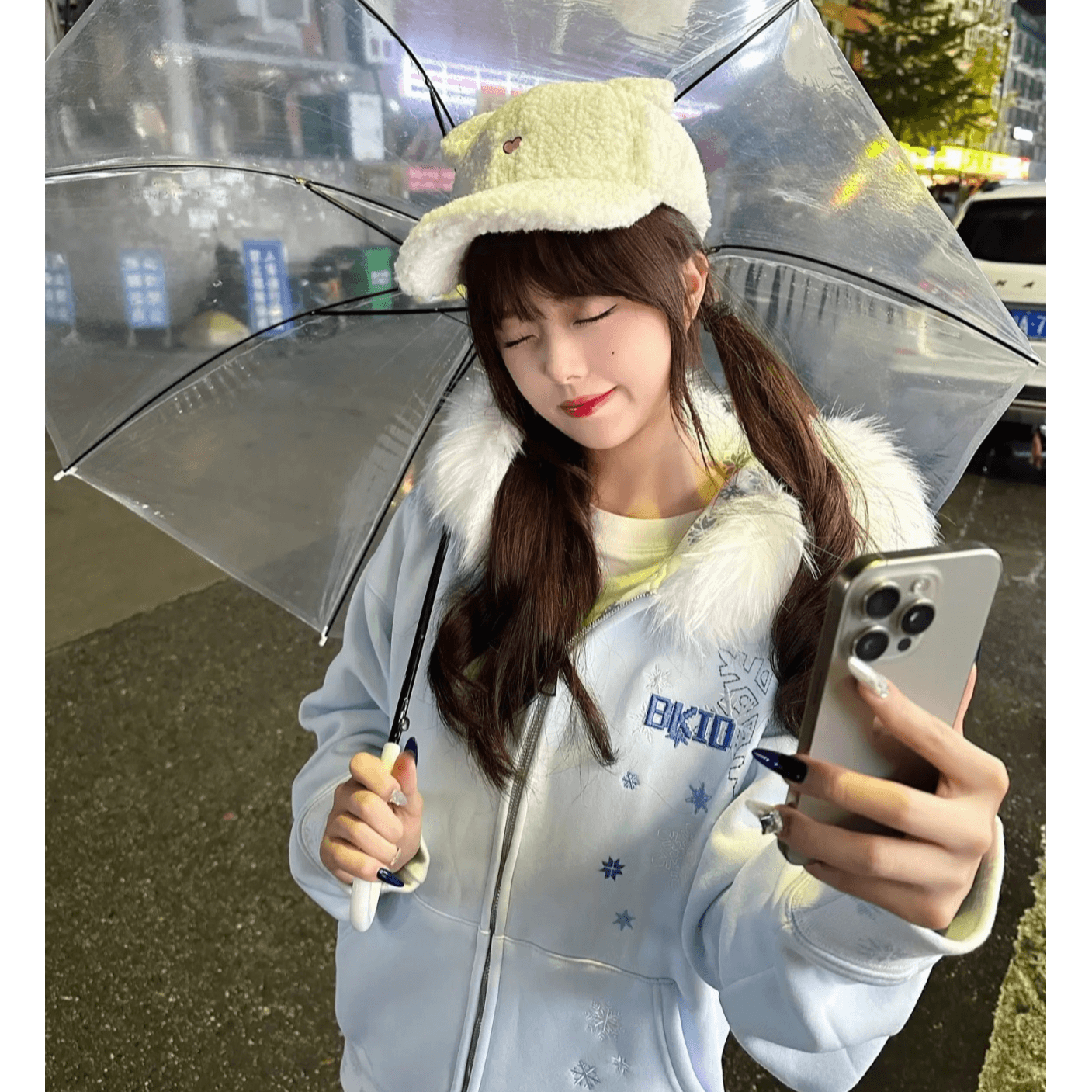 새로운 은 여우 플러시 자수 경기 탈착식 플리스 후드 오픈 가디건 지퍼 후드티 상세 이미지 6