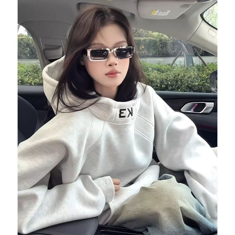 새로운 얇은 두꺼움 자수 디자인 센스 후드 가을 겨울 후드티 상세 이미지 2