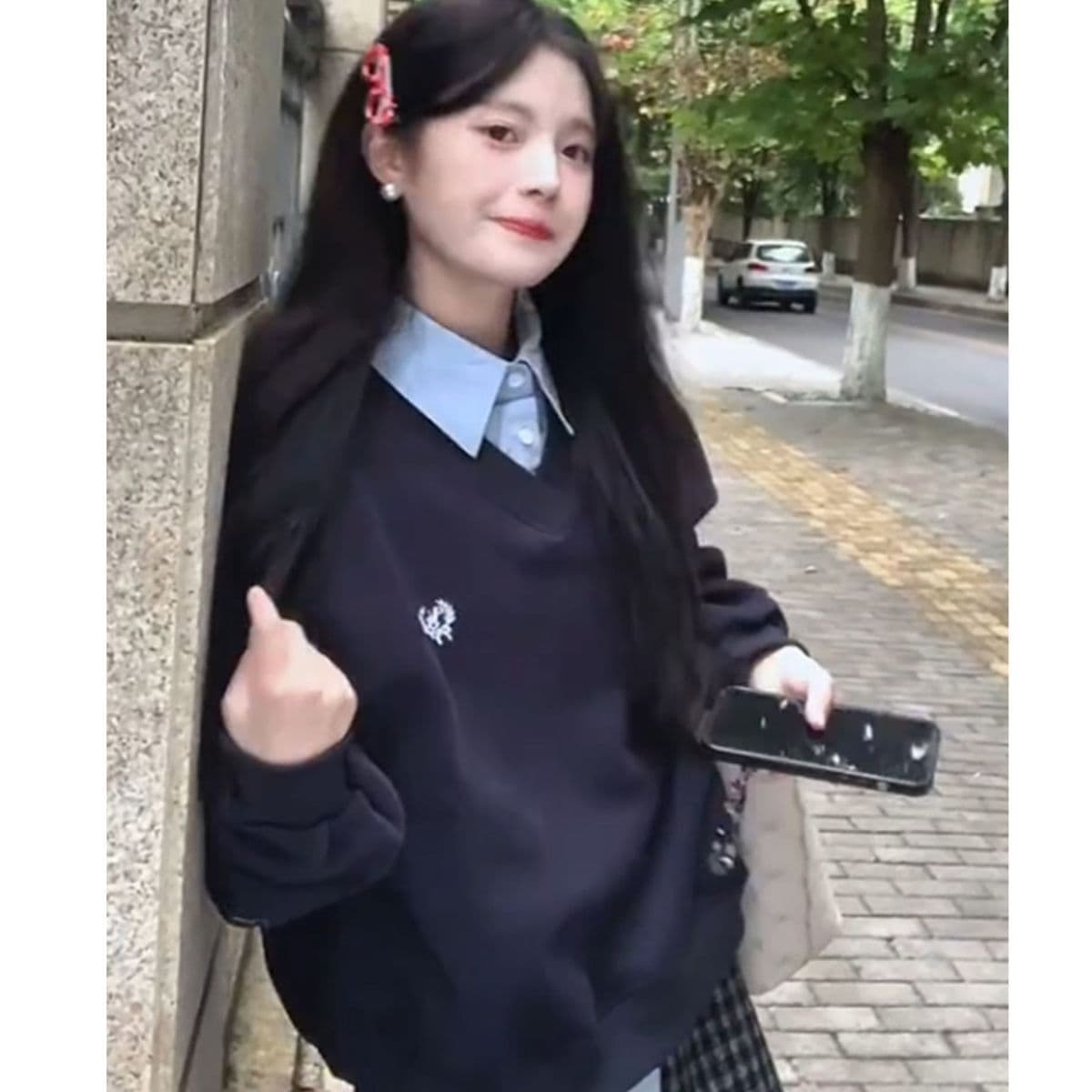 새로운 얇은 두꺼움 자수 패치워크 배색 페이크 레이어드 후드티 이미지 5