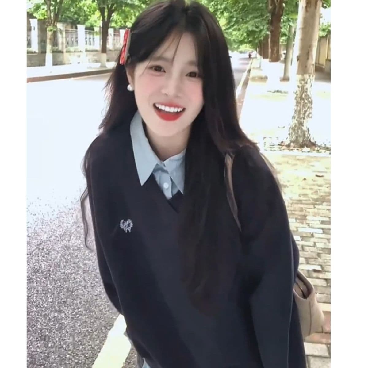새로운 얇은 두꺼움 자수 패치워크 배색 페이크 레이어드 후드티 상세 이미지 4