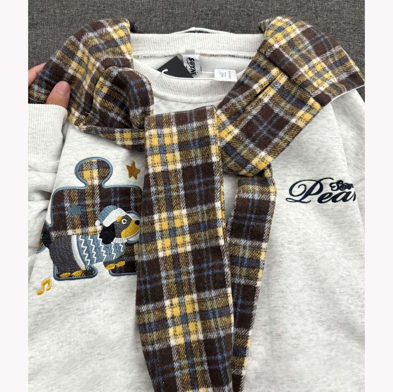 새로운 은 여우 플러시 페이크 레이어드 스카프 자수 플리스 귀 이미지 4