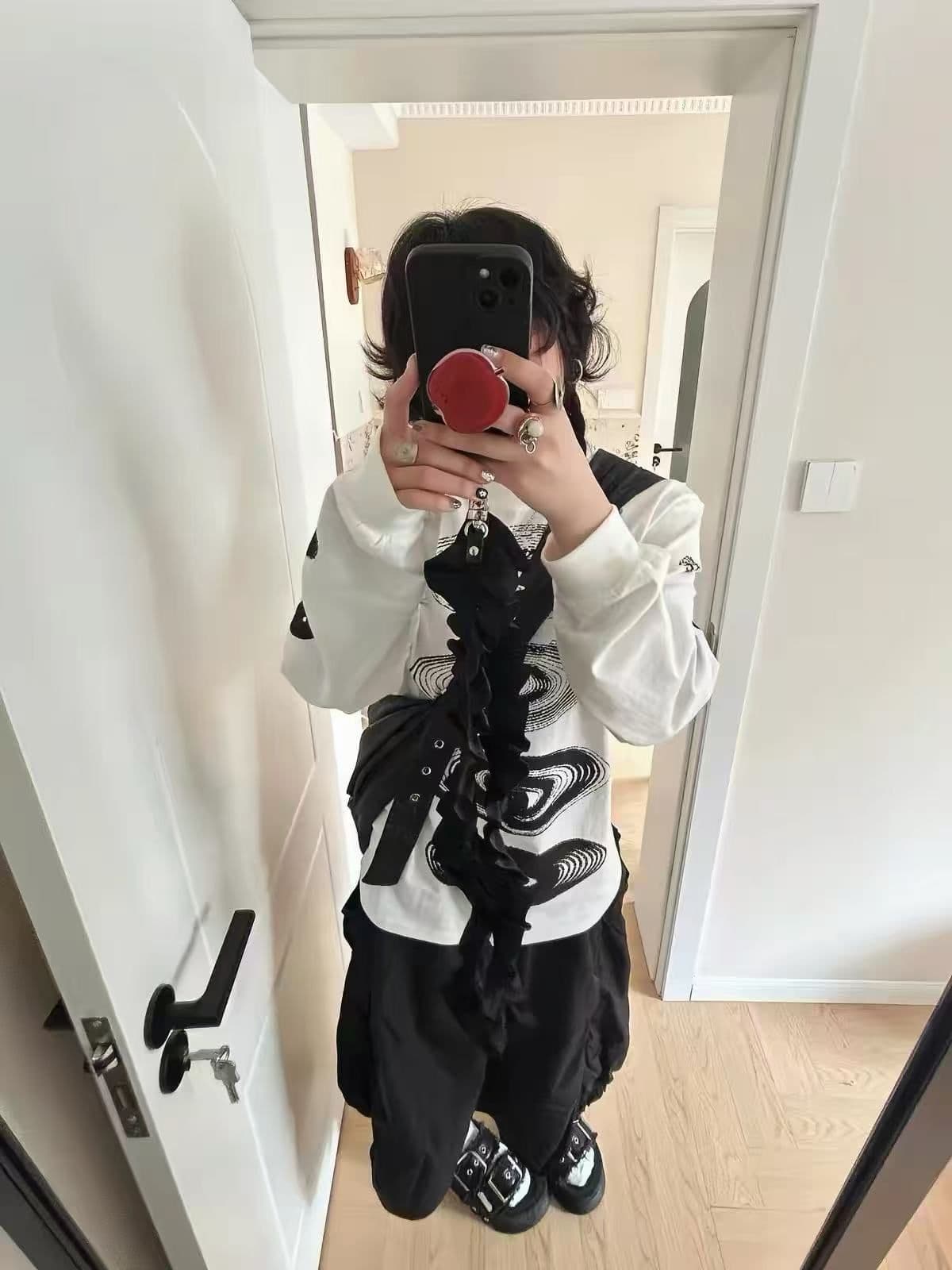 봄 가을 새로운 이후 패키지 칼라 긴팔 Luokou 티셔츠 우주 스타 프린트 상세 이미지 5