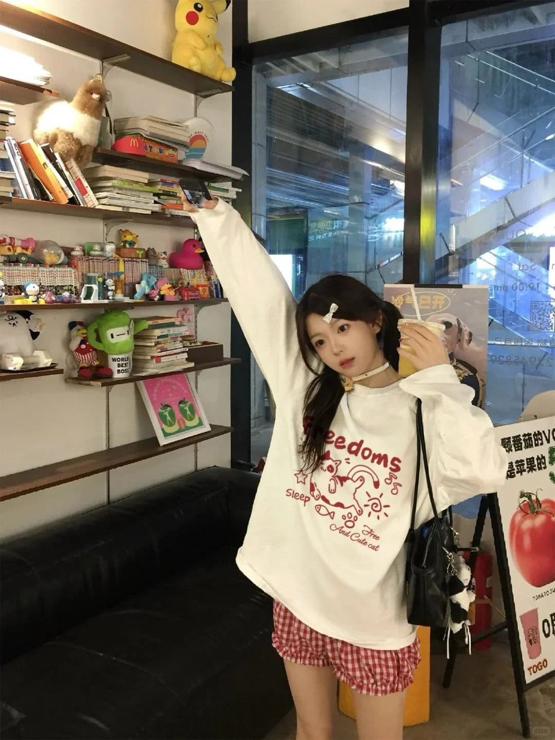 봄 가을 새로운 이후 패키지 칼라 긴팔 라운드 넥 t 고양이 프린트 맨위 상세 이미지 4