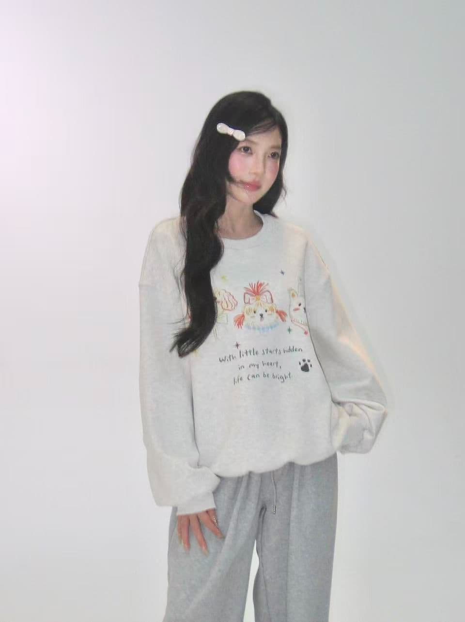 새로운 생방송 품질 얇은 스타일 은 여우 플러시 털이 있는 라운드 넥 개 프린트 이미지 2