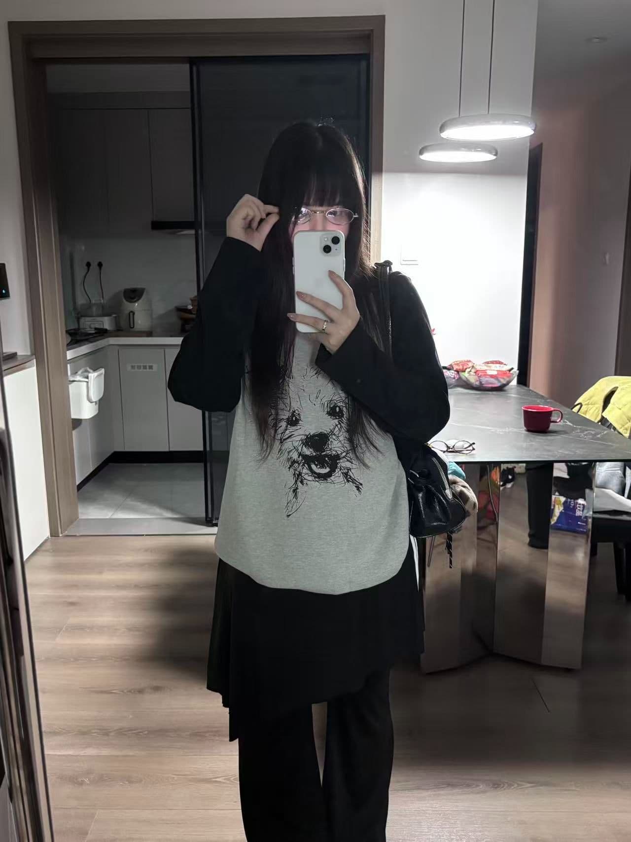 새로운 생방송 품질 삽입 어깨 소매 당겨서 기사 이후 패키지 칼라 개 프린트 상세 이미지 3