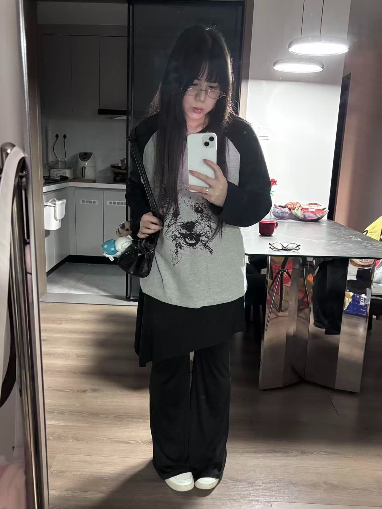 새로운 생방송 품질 삽입 어깨 소매 당겨서 기사 이후 패키지 칼라 개 프린트 상세 이미지 5
