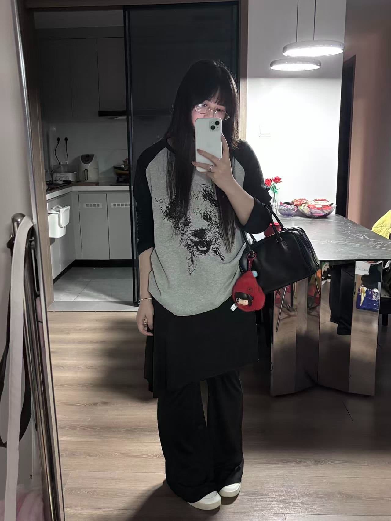 새로운 생방송 품질 삽입 어깨 소매 당겨서 기사 이후 패키지 칼라 개 프린트 상세 이미지 7