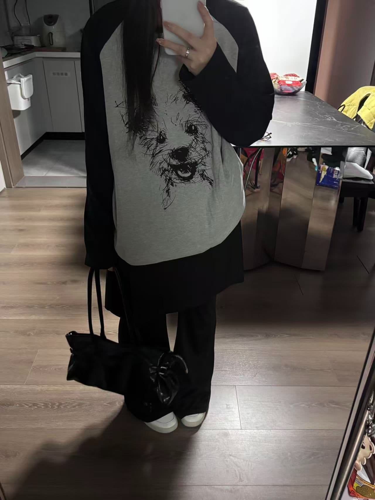 새로운 생방송 품질 삽입 어깨 소매 당겨서 기사 이후 패키지 칼라 개 프린트 상세 이미지 8