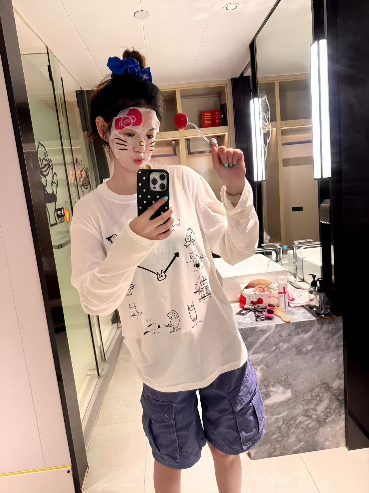 새로운 출처 생방송 품질 긴팔 태양 보호 셔츠 기본 셔츠 고양이 시계 이미지 3