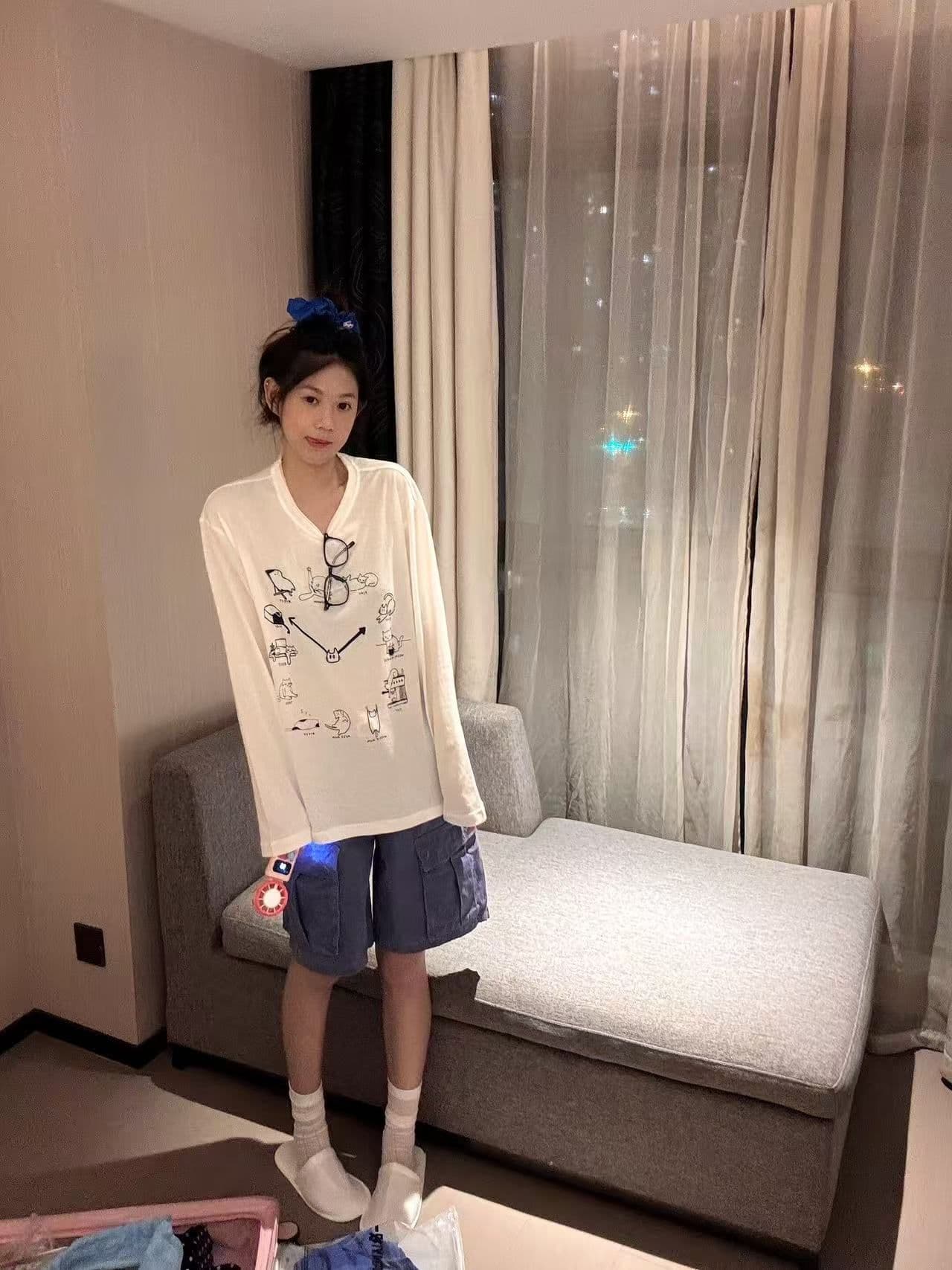 새로운 출처 생방송 품질 긴팔 태양 보호 셔츠 기본 셔츠 고양이 시계 상세 이미지 5